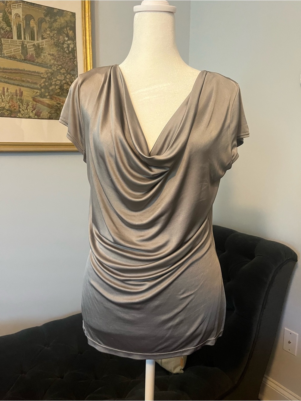 Ann Taylor Silky Draped Cowl Neck Top - Gray